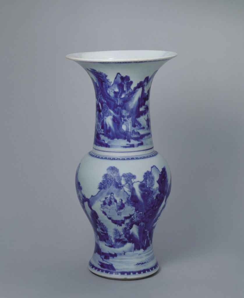 图片[1]-Blue and white landscape figure figure phoenix tail statue-China Archive